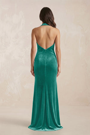 Sheath Velvet V - Neck Bridesmaid Dress in Turquoise - KISS BRIDAL Bridesmaid Dresses