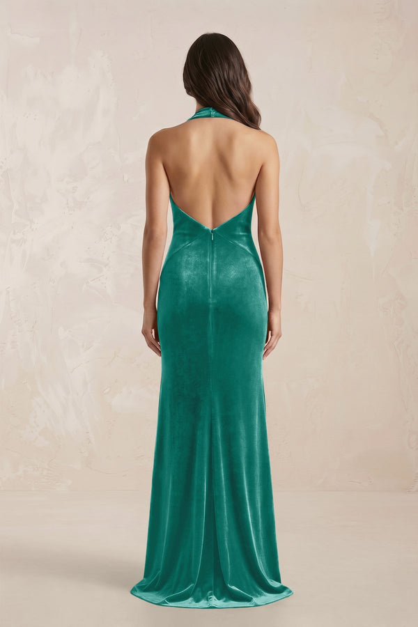 Sheath Velvet V - Neck Bridesmaid Dress in Turquoise - KISS BRIDAL Bridesmaid Dresses