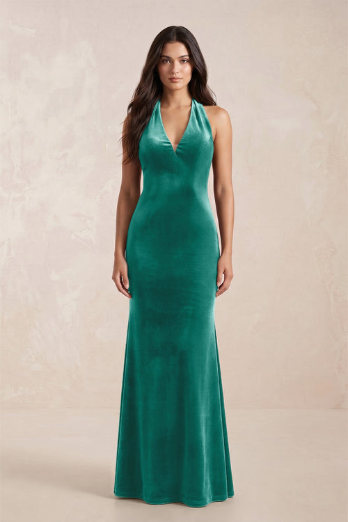 Sheath Velvet V - Neck Bridesmaid Dress in Turquoise - KISS BRIDAL Bridesmaid Dresses