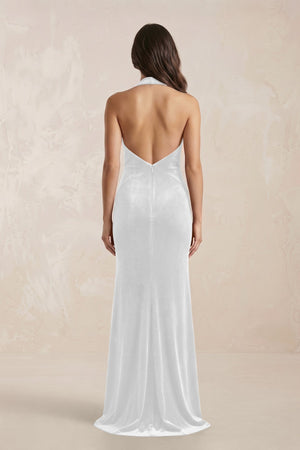 Sheath Velvet V - Neck Bridesmaid Dress in White - KISS BRIDAL Bridesmaid Dresses