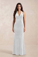 Sheath Velvet V - Neck Bridesmaid Dress in White - KISS BRIDAL Bridesmaid Dresses