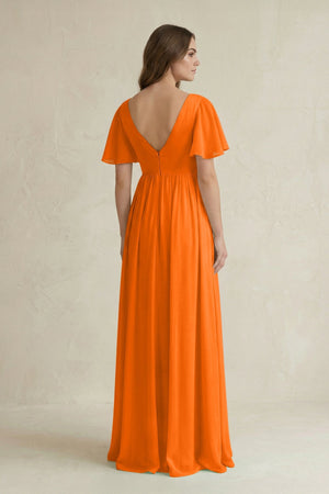 Short Sleeve V - Neck A - Line Chiffon Bridesmaid Dress in Cinnamon - SHE IS ME Bridesmaid Dresses