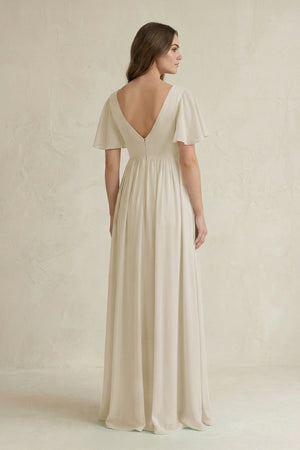 Short Sleeve V - Neck A - Line Chiffon Bridesmaid Dress in Dove Gray - SHE IS ME Bridesmaid Dresses
