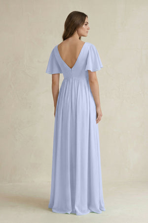 Short Sleeve V - Neck A - Line Chiffon Bridesmaid Dress in Ice - SHE IS ME Bridesmaid Dresses