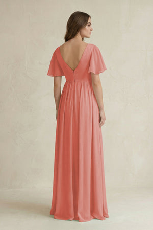 Short Sleeve V - Neck A - Line Chiffon Bridesmaid Dress in Mulberry - SHE IS ME Bridesmaid Dresses