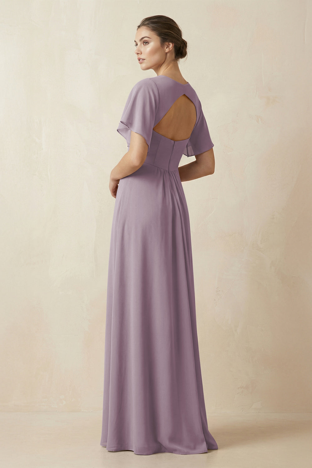 Short Sleeve V-Neck Chiffon A-Line Bridesmaid Dress in Dusk