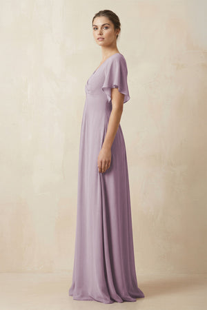 Short Sleeve V-Neck Chiffon A-Line Bridesmaid Dress in Dusk (3) | KISSBRIDAL
