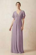 Short Sleeve V-Neck Chiffon A-Line Bridesmaid Dress in Dusk | KISSBRIDAL