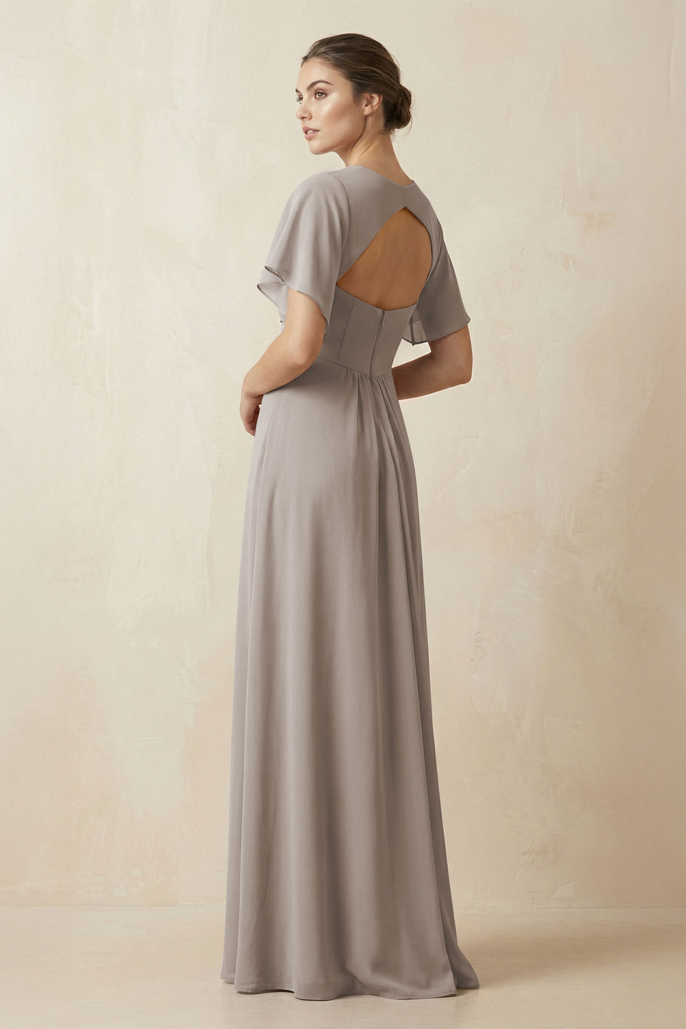 Short Sleeve V-Neck Chiffon A-Line Bridesmaid Dress in Frost