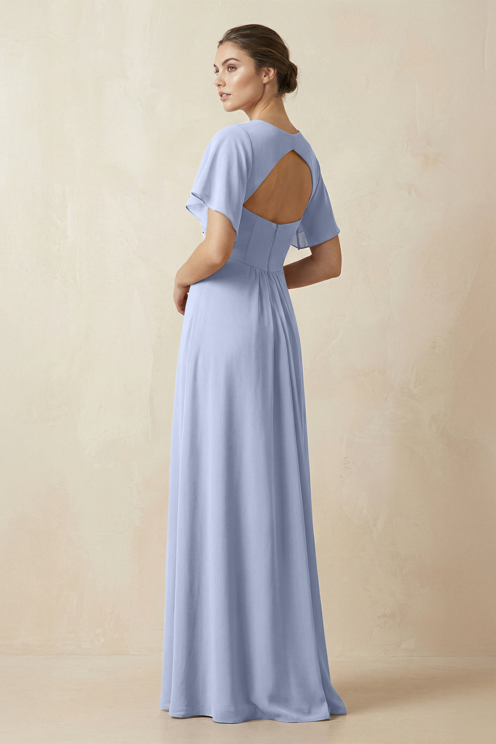 Short Sleeve V-Neck Chiffon A-Line Bridesmaid Dress in Ice