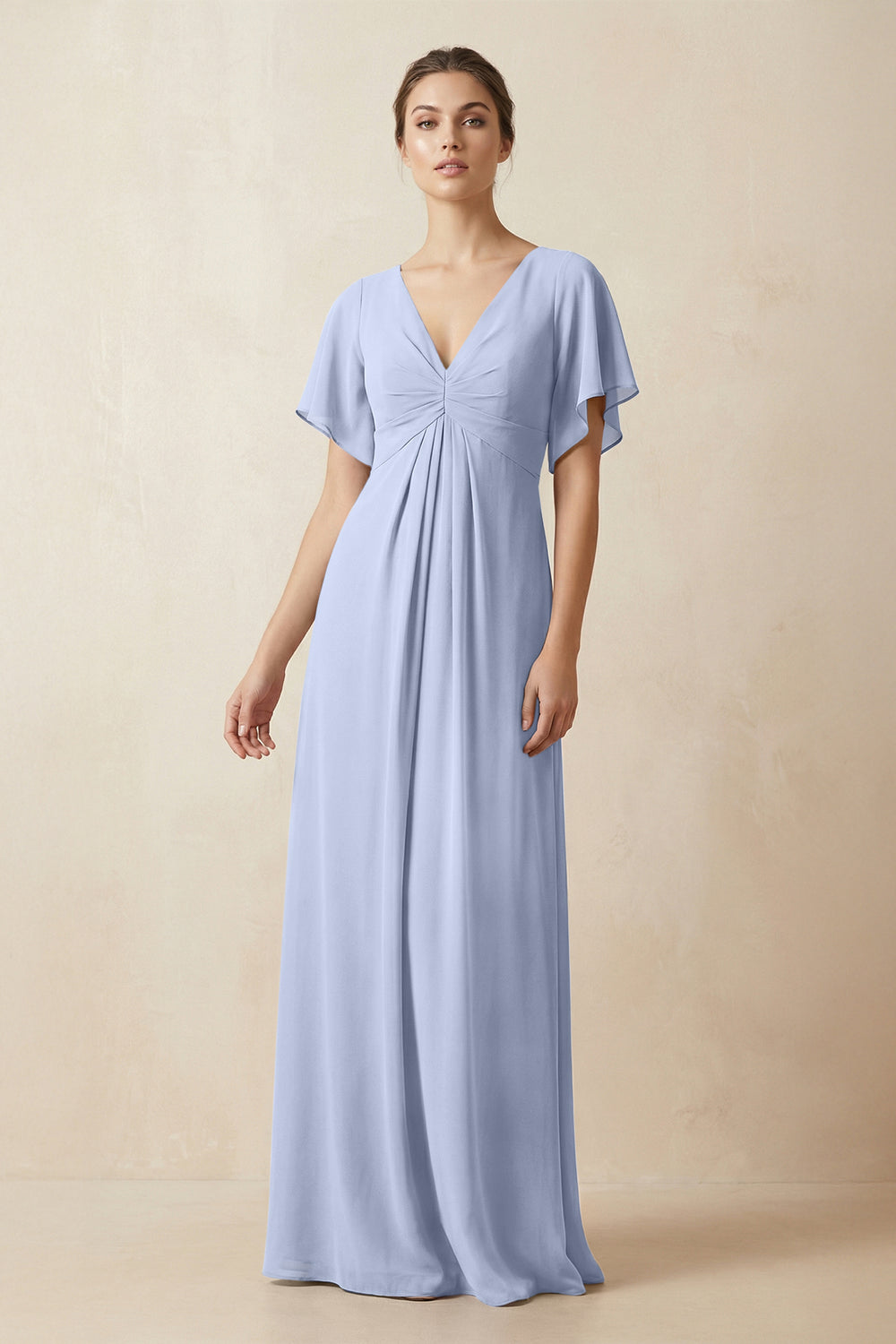Short Sleeve V-Neck Chiffon A-Line Bridesmaid Dress in Ice