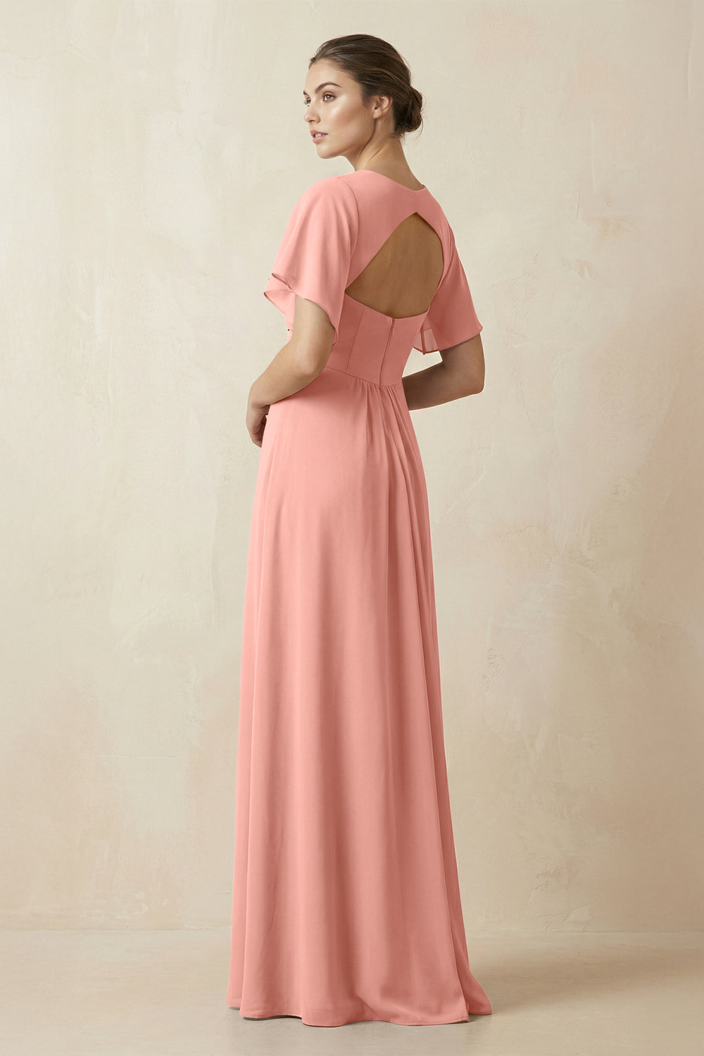 Short Sleeve V-Neck Chiffon A-Line Bridesmaid Dress in Rosette