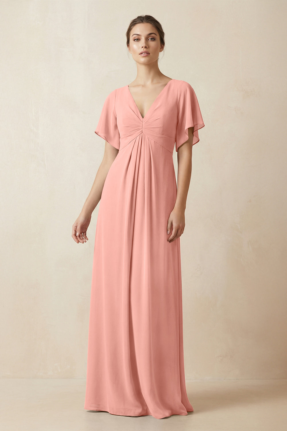 Short Sleeve V-Neck Chiffon A-Line Bridesmaid Dress in Rosette