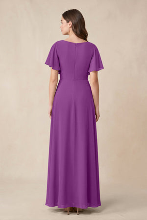Short Sleeves Bateau A - Line Chiffon Bridesmaid Dress in Amethyst - SHE IS ME Bridesmaid Dresses