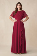 Short Sleeves Bateau A - Line Chiffon Bridesmaid Dress in Berry - SHE IS ME Bridesmaid Dresses