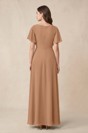 Short Sleeves Bateau A - Line Chiffon Bridesmaid Dress in Bronzer - SHE IS ME Bridesmaid Dresses