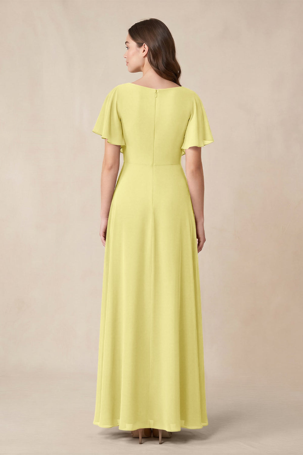 Short Sleeves Bateau A - Line Chiffon Bridesmaid Dress in Buttercup - KISS BRIDAL Bridesmaid Dresses
