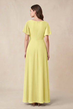 Short Sleeves Bateau A - Line Chiffon Bridesmaid Dress in Buttercup - SHE IS ME Bridesmaid Dresses