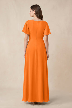 Short Sleeves Bateau A - Line Chiffon Bridesmaid Dress in Cinnamon - SHE IS ME Bridesmaid Dresses