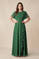 Short Sleeves Bateau A - Line Chiffon Bridesmaid Dress in Dark Green - SHE IS ME Bridesmaid Dresses