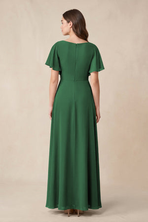 Short Sleeves Bateau A - Line Chiffon Bridesmaid Dress in Dark Green - SHE IS ME Bridesmaid Dresses