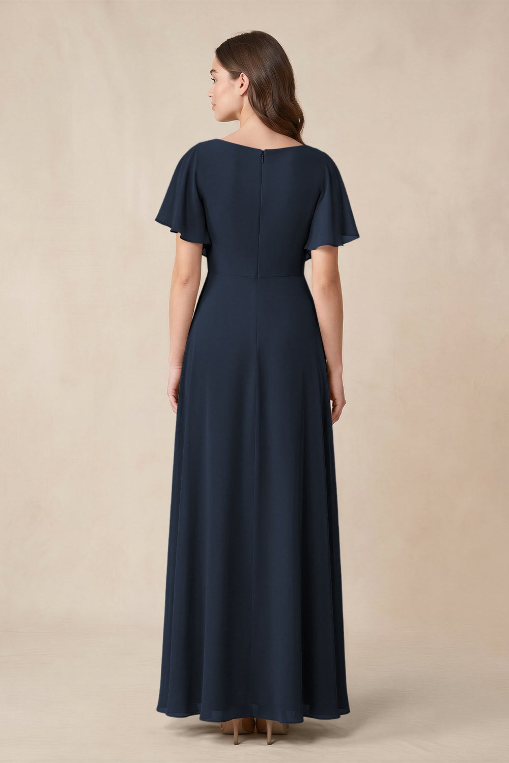 Short Sleeves Bateau A - Line Chiffon Bridesmaid Dress in Dark Navy - KISS BRIDAL Bridesmaid Dresses