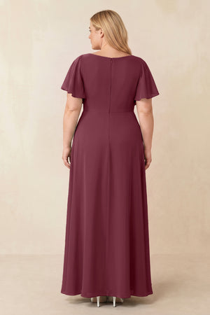 Short Sleeves Bateau A-Line Chiffon Bridesmaid Dress in Desert Rose (2) [sizeplus] | KISSBRIDAL