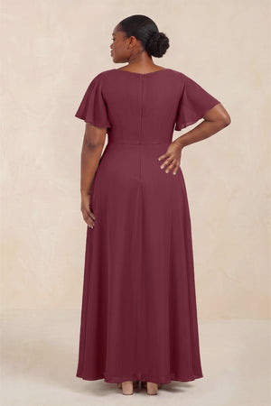 Short Sleeves Bateau A-Line Chiffon Bridesmaid Dress in Desert Rose (4) [sizeplus] | KISSBRIDAL