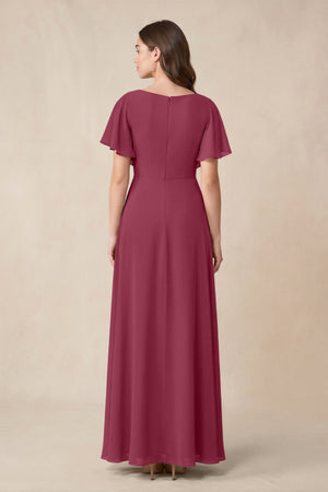 Short Sleeves Bateau A - Line Chiffon Bridesmaid Dress in Desert Rose - SHE IS ME Bridesmaid Dresses