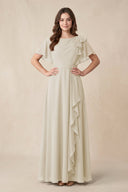Short Sleeves Bateau A - Line Chiffon Bridesmaid Dress in Dove Gray - SHE IS ME Bridesmaid Dresses