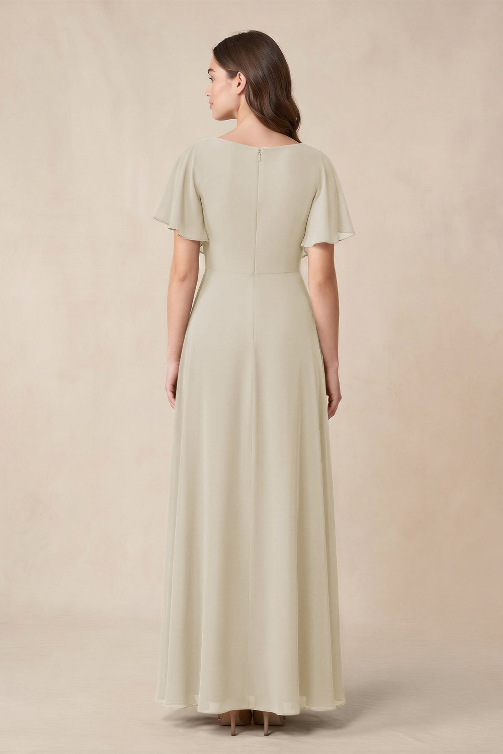 Short Sleeves Bateau A - Line Chiffon Bridesmaid Dress in Dove Gray - KISS BRIDAL Bridesmaid Dresses