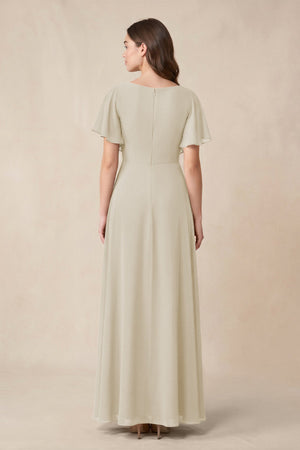 Short Sleeves Bateau A - Line Chiffon Bridesmaid Dress in Dove Gray - SHE IS ME Bridesmaid Dresses