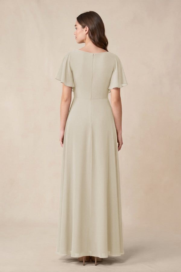 Short Sleeves Bateau A - Line Chiffon Bridesmaid Dress in Dove Gray - SHE IS ME Bridesmaid Dresses