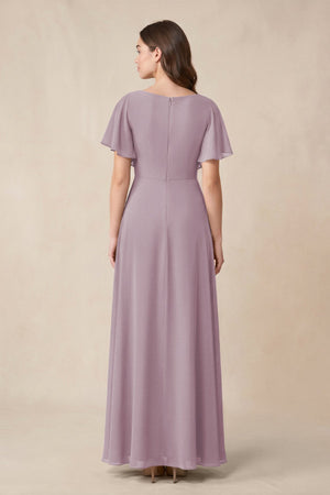 Short Sleeves Bateau A - Line Chiffon Bridesmaid Dress in Dusk - SHE IS ME Bridesmaid Dresses