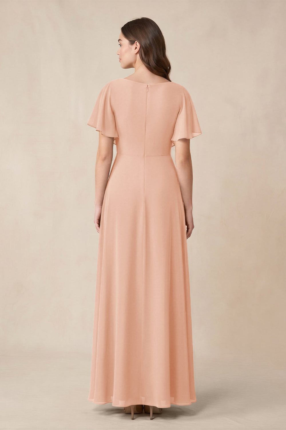 Short Sleeves Bateau A - Line Chiffon Bridesmaid Dress in English Rose - KISS BRIDAL Bridesmaid Dresses