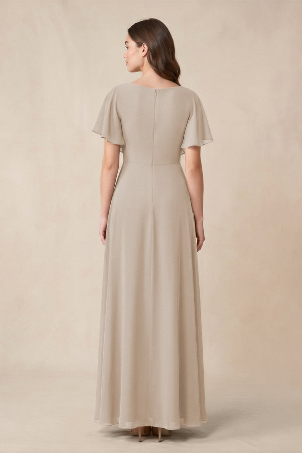 Short Sleeves Bateau A - Line Chiffon Bridesmaid Dress in Frost - SHE IS ME Bridesmaid Dresses