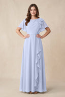 Short Sleeves Bateau A - Line Chiffon Bridesmaid Dress in Ice - SHE IS ME Bridesmaid Dresses