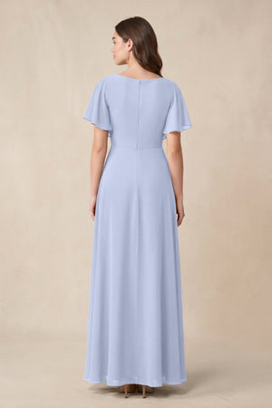 Short Sleeves Bateau A - Line Chiffon Bridesmaid Dress in Ice - SHE IS ME Bridesmaid Dresses