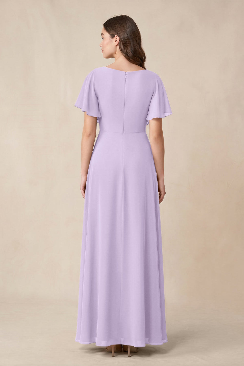 Short Sleeves Bateau A - Line Chiffon Bridesmaid Dress in Lavender - KISS BRIDAL Bridesmaid Dresses