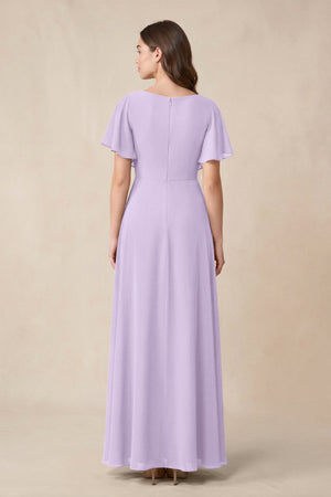 Short Sleeves Bateau A - Line Chiffon Bridesmaid Dress in Lavender - SHE IS ME Bridesmaid Dresses