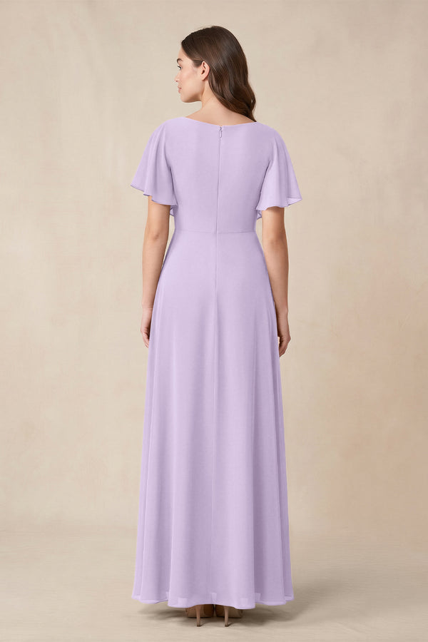 Short Sleeves Bateau A - Line Chiffon Bridesmaid Dress in Lavender - SHE IS ME Bridesmaid Dresses