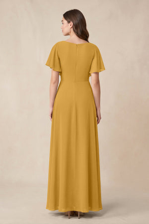 Short Sleeves Bateau A - Line Chiffon Bridesmaid Dress in Marigold - SHE IS ME Bridesmaid Dresses