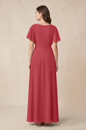 Short Sleeves Bateau A - Line Chiffon Bridesmaid Dress in Merlot - SHE IS ME Bridesmaid Dresses