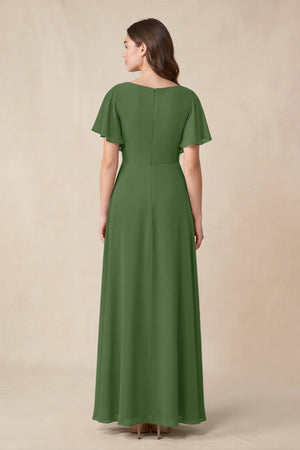Short Sleeves Bateau A - Line Chiffon Bridesmaid Dress in Moss - SHE IS ME Bridesmaid Dresses