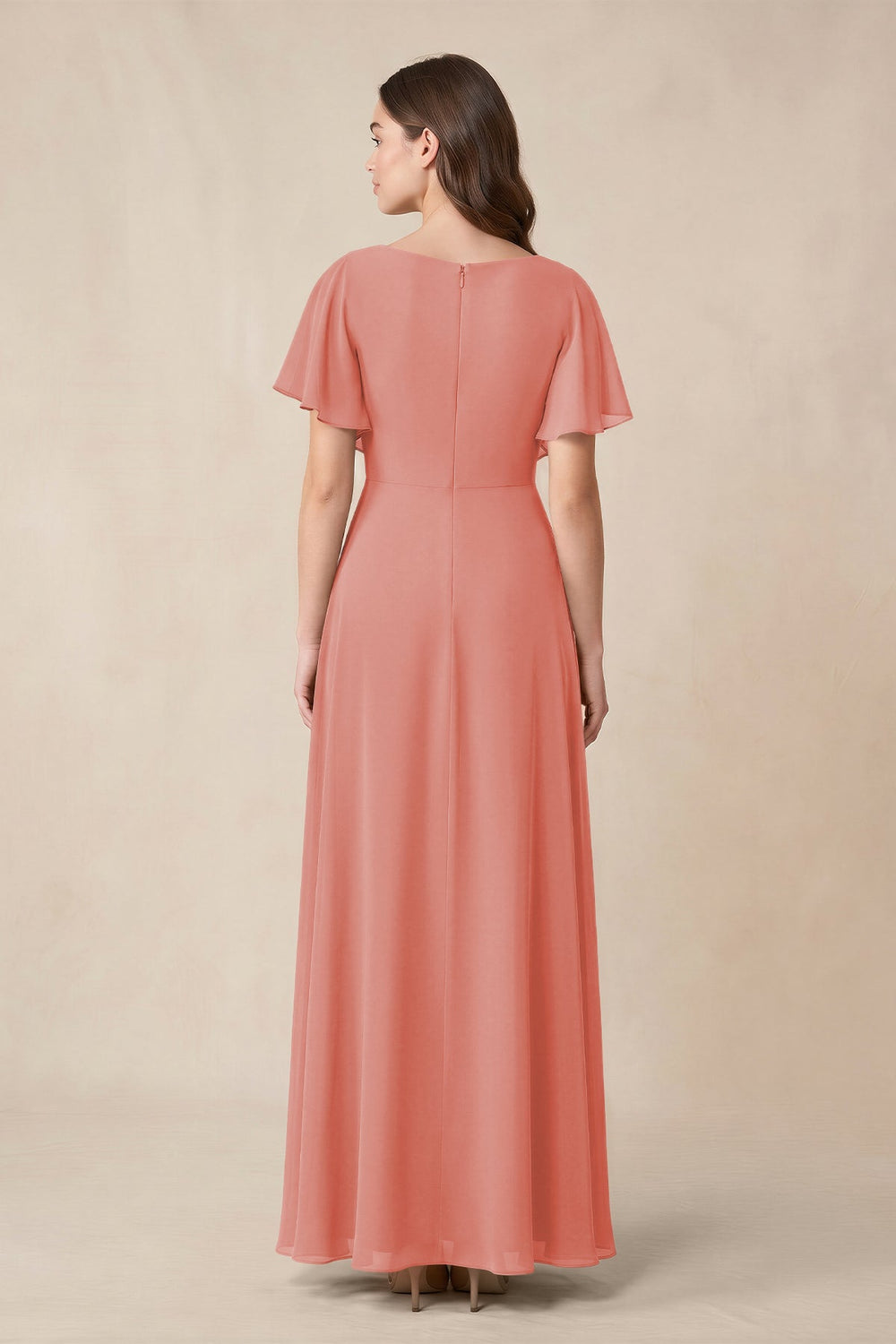 Short Sleeves Bateau A - Line Chiffon Bridesmaid Dress in Mulberry - KISS BRIDAL Bridesmaid Dresses