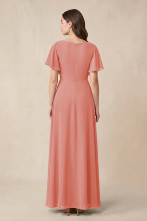 Short Sleeves Bateau A - Line Chiffon Bridesmaid Dress in Mulberry - SHE IS ME Bridesmaid Dresses