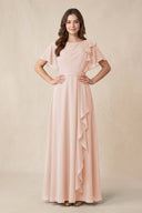 Short Sleeves Bateau A - Line Chiffon Bridesmaid Dress in Pale Blush - SHE IS ME Bridesmaid Dresses