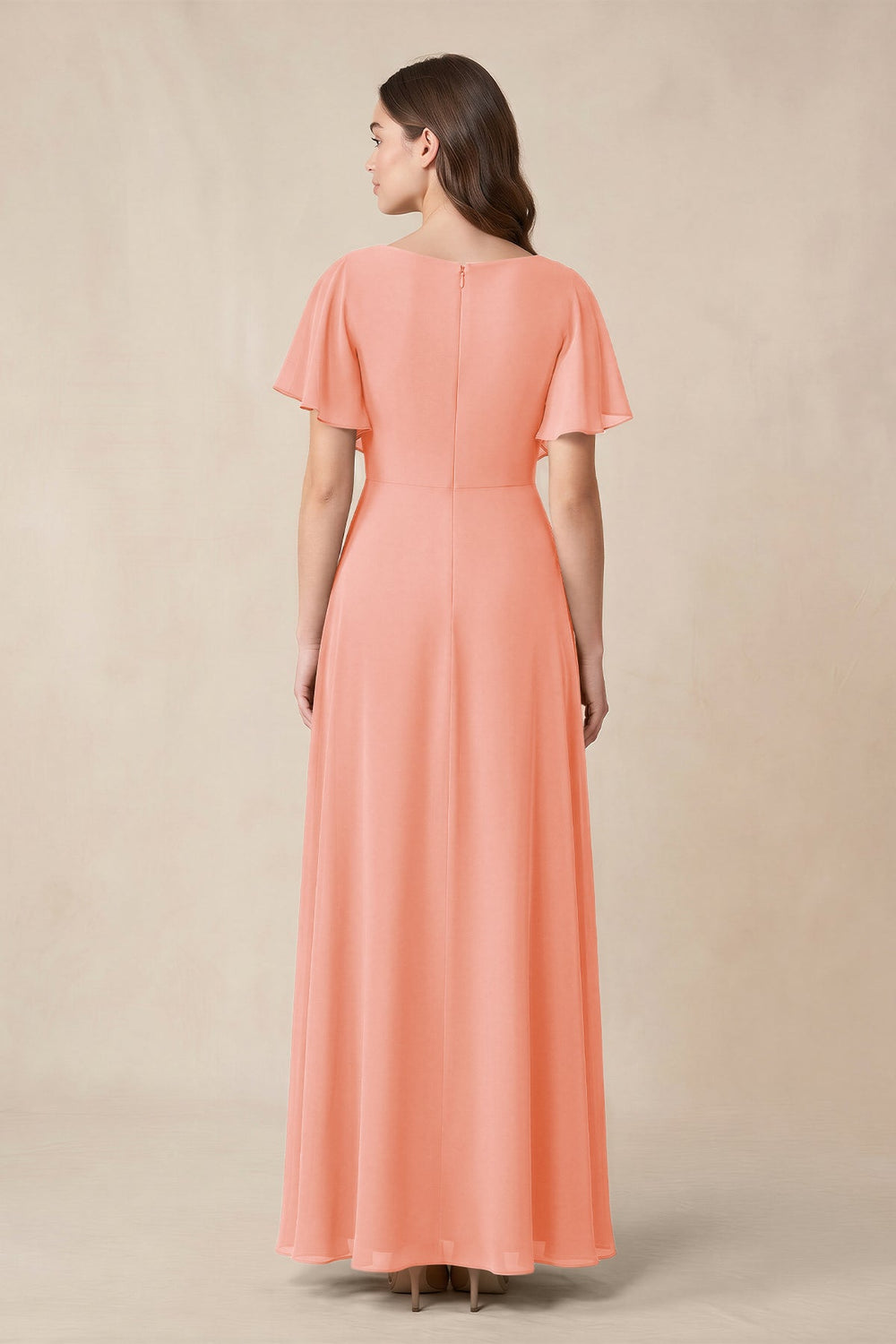 Short Sleeves Bateau A - Line Chiffon Bridesmaid Dress in Rosette - KISS BRIDAL Bridesmaid Dresses