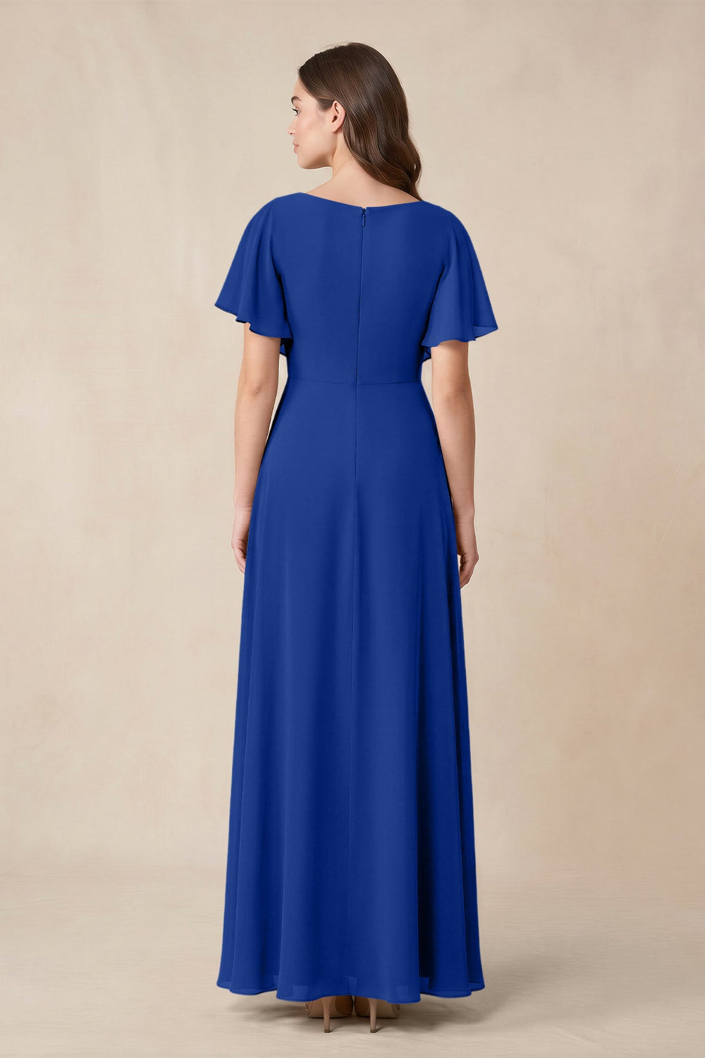 Short Sleeves Bateau A - Line Chiffon Bridesmaid Dress in Royal Blue - KISS BRIDAL Bridesmaid Dresses