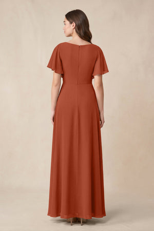 Short Sleeves Bateau A - Line Chiffon Bridesmaid Dress in Spice - SHE IS ME Bridesmaid Dresses
